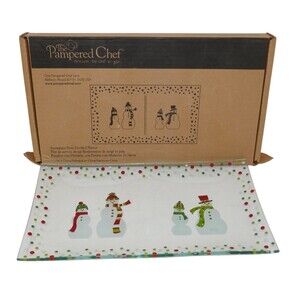 Pampered Chef Snowman-Dots Divided Platter #3012